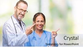  Presentation with medical robot hand and doctor - Presentation consisting of middle age hispanic doctors partners background and a light blue colored foreground