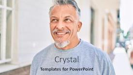  Presentation with grey - Presentation theme with middle-age-hispanic-grey-haired background and a light blue colored foreground