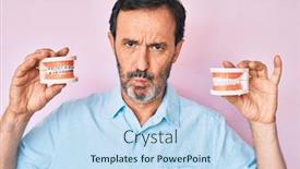  Presentation with orthodontic - Beautiful PPT theme featuring middle-age-hispanic-man-holding backdrop and a sky blue colored foreground