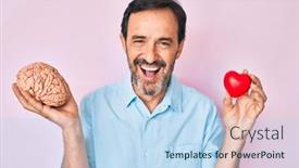  Presentation with brain - PPT theme consisting of middle-age-hispanic-man-holding background and a sky blue colored foreground