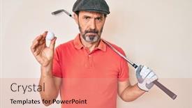  Presentation with club - Amazing presentation design having middle-age-hispanic-man-holding backdrop and a coral colored foreground