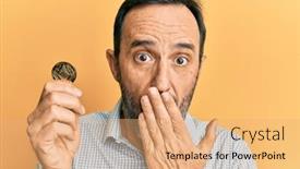  Presentation with virtual hand - Presentation theme enhanced with middle-age-hispanic-man-holding background and a coral colored foreground