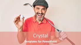  Presentation with club - PPT theme with middle-age-hispanic-man-holding background and a coral colored foreground