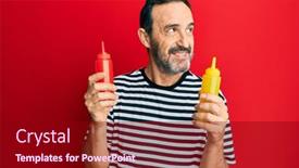  Presentation with ketchup - PPT layouts with middle-age-hispanic-man-holding background and a crimson colored foreground