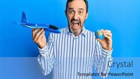 Presentation with plane - Audience pleasing slides consisting of middle-age-hispanic-man-holding backdrop and a light blue colored foreground