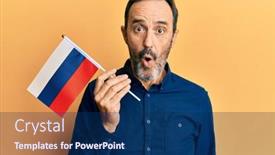  Presentation with russia flag - Beautiful presentation theme featuring middle-age-hispanic-man-holding backdrop and a navy blue colored foreground