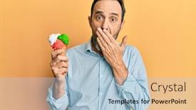  Presentation with woman covering man mouth hand - Slides featuring middle-age-hispanic-man-holding background and a light blue colored foreground