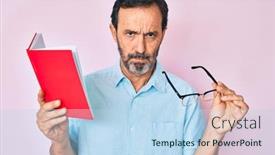  Presentation with book glasses - Colorful PPT layouts enhanced with middle-age-hispanic-man-reading backdrop and a light blue colored foreground