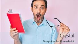  Presentation with book glasses - PPT theme with middle-age-hispanic-man-reading background and a light blue colored foreground