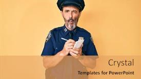  Presentation with traffic police - Presentation theme consisting of middle-age-hispanic-man-wearing background and a yellow colored foreground