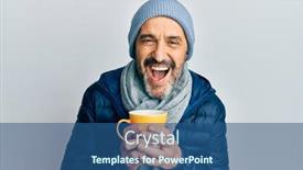  Presentation with cup coffee - Slide set consisting of middle-age-hispanic-man-wearing background and a ocean colored foreground