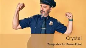  Presentation with police - Presentation with middle-age-hispanic-man-wearing background and a yellow colored foreground