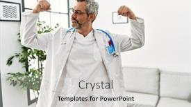  Presentation with waiting room - Presentation theme having middle-age-hispanic-man-wearing background and a light gray colored foreground