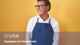  Presentation with apron - PPT layouts having middle-age-hispanic-man-wearing background and a ocean colored foreground