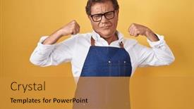  Presentation with apron - Slide deck featuring middle-age-hispanic-man-wearing background and a gold colored foreground