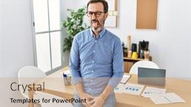  Presentation with beard - Theme having middle-age-hispanic-man background and a soft green colored foreground
