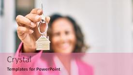  Presentation with house key - Slide set having middle-age-hispanic-real-state background and a coral colored foreground