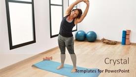  Presentation with woman sport - Presentation design having middle-age-hispanic-sporty-woman background and a lemonade colored foreground