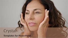  Presentation with skin - Presentation design consisting of middle-age-hispanic-woman-applying background and a coral colored foreground