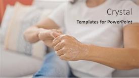  Presentation with skin - PPT theme featuring middle-age-hispanic-woman-applying background and a soft green colored foreground