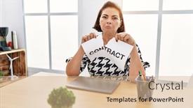  Presentation with woman crying - PPT theme enhanced with middle-age-hispanic-woman-breaking background and a coral colored foreground