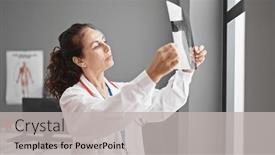  Presentation with xray - Slides featuring middle-age-hispanic-woman-doctor background and a light gray colored foreground