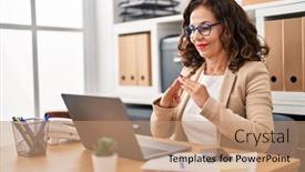  Presentation with sign language - Presentation design consisting of middle-age-hispanic-woman-doing background and a coral colored foreground