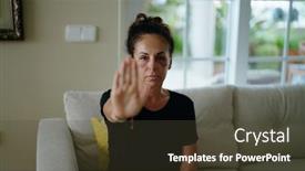  Presentation with stop domestic violence - PPT layouts enhanced with middle-age-hispanic-woman-doing background and a tawny brown colored foreground
