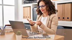  Presentation with sign language - Theme consisting of middle-age-hispanic-woman-doing background and a coral colored foreground