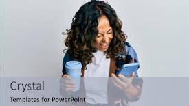  Presentation with coffee cup - Slide set enhanced with middle-age-hispanic-woman-drinking background and a light gray colored foreground