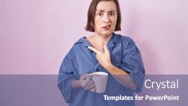  Presentation with forefinger - Presentation design consisting of middle-age-hispanic-woman-drinking background and a ocean colored foreground