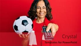  Presentation with hooligan - Beautiful slide set featuring middle-age-hispanic-woman-football backdrop and a red colored foreground