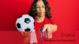  Presentation with fish ball - Beautiful PPT layouts featuring middle-age-hispanic-woman-football backdrop and a red colored foreground