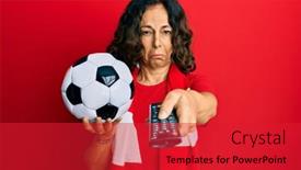  Presentation with hooligan - Cool new presentation design with middle-age-hispanic-woman-football backdrop and a red colored foreground