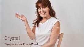  Presentation with woman hands open - Slide set enhanced with middle-age-hispanic-woman-getting background and a mint green colored foreground