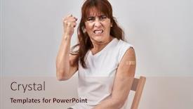  Presentation with aid - Presentation theme enhanced with middle-age-hispanic-woman-getting background and a coral colored foreground