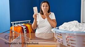  Presentation with woman covering man mouth hand - Theme enhanced with middle-age-hispanic-woman-hanging background and a coral colored foreground