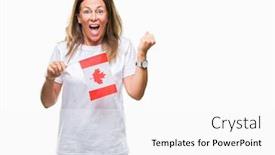  Presentation with canada flag - Beautiful presentation theme featuring middle age hispanic woman holding flag of canada over isolated background screaming proud and celebrating victory and success very excited cheering emotion backdrop and a white colored foreground