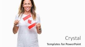  Presentation with canada flag - Audience pleasing PPT layouts consisting of middle age hispanic woman holding flag of canada over isolated background with a happy face standing and smiling with a confident smile showing teeth backdrop and a white colored foreground
