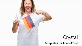  Presentation with lgbt diversity rainbow flag isolated - Presentation theme consisting of middle age hispanic woman holding background and a white colored foreground