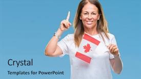  Presentation with canada flag - Slide set featuring middle age hispanic woman holding background and a light blue colored foreground