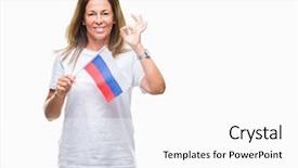  Presentation with russia flag - PPT theme having middle age hispanic woman holding background and a white colored foreground