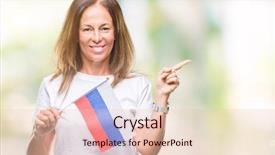 Presentation with russia flag - Audience pleasing slides consisting of middle age hispanic woman holding backdrop and a lemonade colored foreground