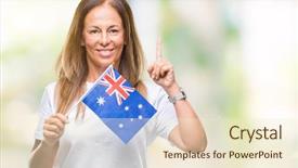  Presentation with hispanic - Cool new slides with middle age hispanic woman holding backdrop and a cream colored foreground