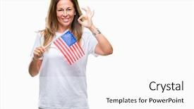  Presentation with middle america - Colorful PPT theme enhanced with middle age hispanic woman holding backdrop and a  colored foreground