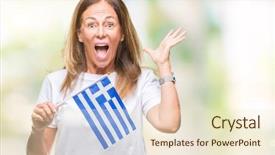  Presentation with woman hands raised to sky - Beautiful PPT layouts featuring middle age hispanic woman holding backdrop and a cream colored foreground