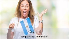  Presentation with holding hands - Colorful PPT theme enhanced with middle age hispanic woman holding backdrop and a light blue colored foreground