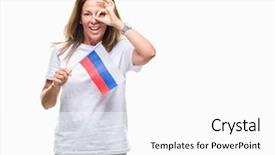  Presentation with russia flag - Presentation with middle age hispanic woman holding background and a white colored foreground