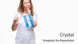  Presentation with flag of argentina - Presentation theme having middle age hispanic woman holding background and a white colored foreground