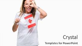  Presentation with canada flag - Audience pleasing presentation consisting of middle age hispanic woman holding backdrop and a white colored foreground